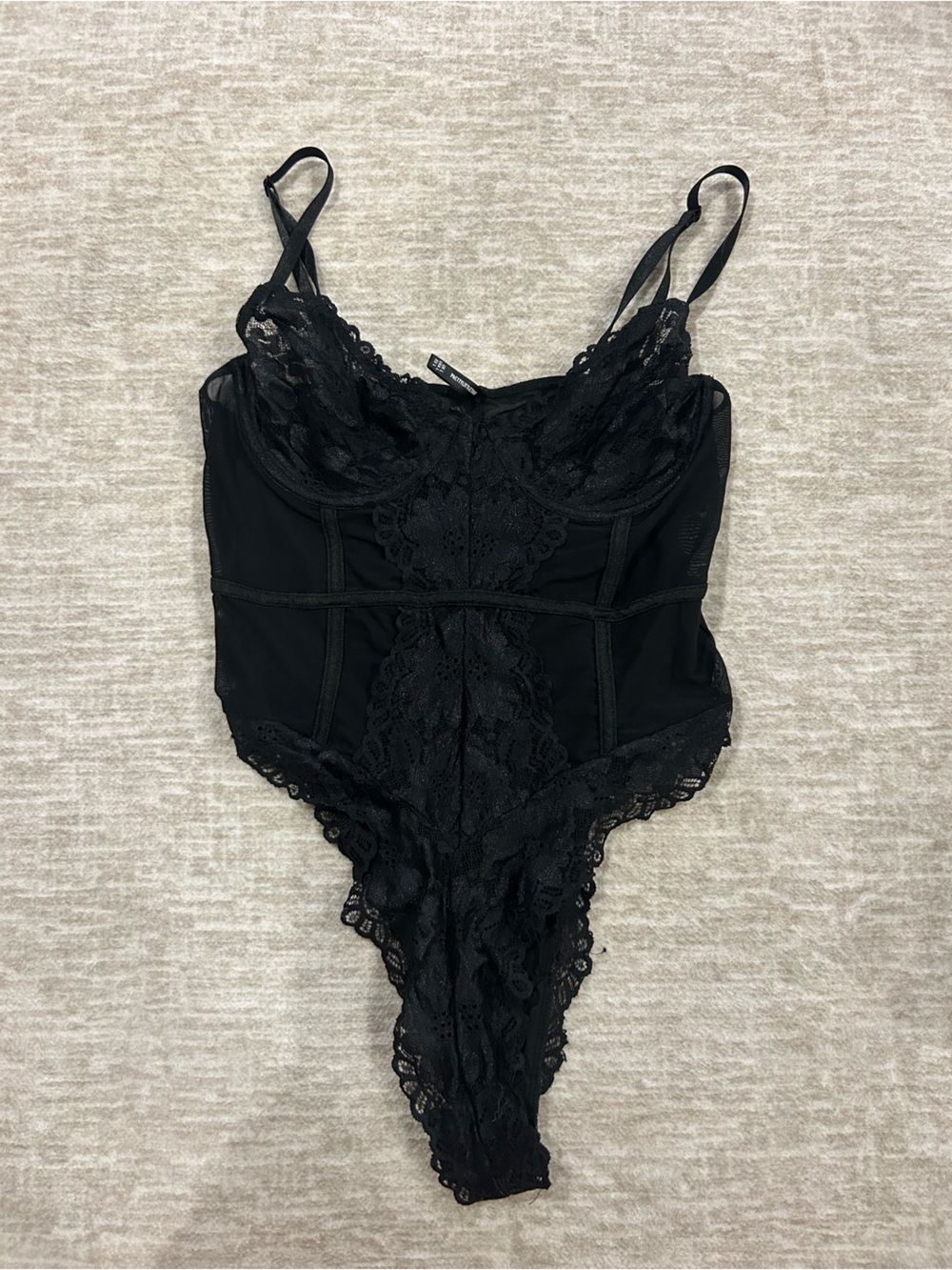 PrettyLittleThing Black Lace Underwire Thong Bodysuit